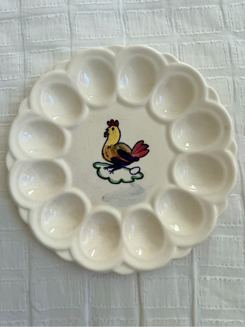 Vintage Peasant Village PV Rooster Deviled Egg Plate 9” Ceramic Farmhouse